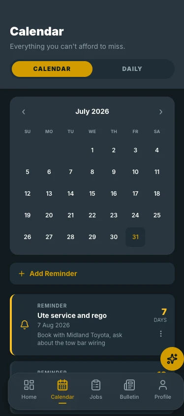 Business deadlines in The Tradie Kit App