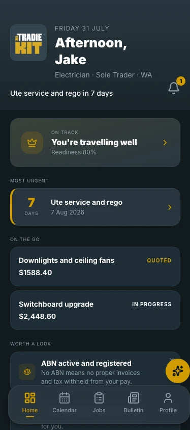 The Tradie Kit App dashboard